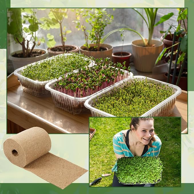 10" x 315" Microgreens Growing Mat Jute Fiber Grow Mats Extra Long Hydroponic Grow Pads for Wheatgrass Sprouts Hydroponics Seed Starter Trays Organic