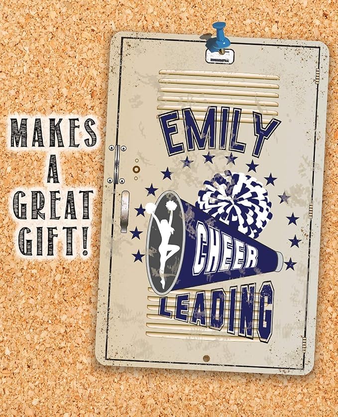 Personalized Cheerleader Design Locker Decor - Custom Name Cheerleader Room Decor, Girls Bedroom Accessories, Unique Graduation Gift, 8x12 or 12x8 Use Indoor or Outdoor Rustic Style Metal Tin Sign