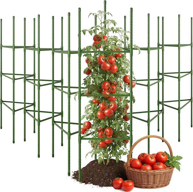CEWOR Tomato Cage - 6 Pack Tomato Cages for Garden, 51.2inch Tall Tomato Trellis Triangle Stakes for Climbing Plants Outdoor, Plant Cages Structure for Pots, Raised Garden Bed, Vegetables