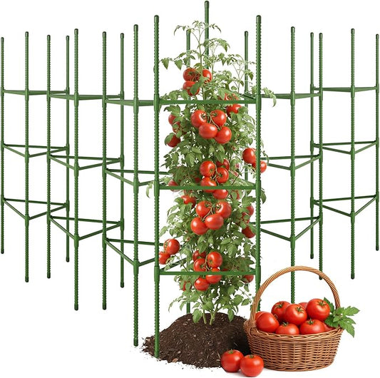 CEWOR Tomato Cage - 6 Pack Tomato Cages for Garden, 51.2inch Tall Tomato Trellis Triangle Stakes for Climbing Plants Outdoor, Plant Cages Structure for Pots, Raised Garden Bed, Vegetables