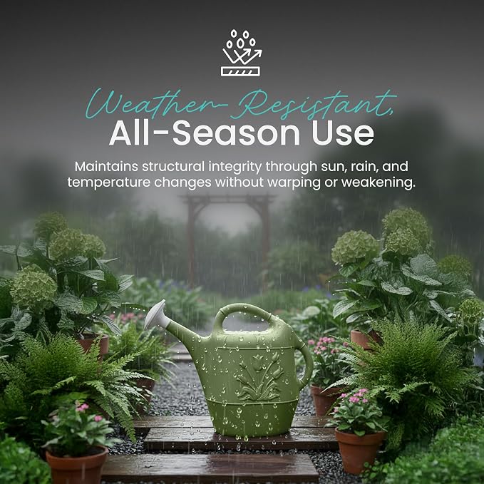Union Products 63068 2 Gallon Plastic Indoor/Outdoor Watering Can w/Tulip Design for Garden, Potted Plants, & Patio Pots, Sage Green