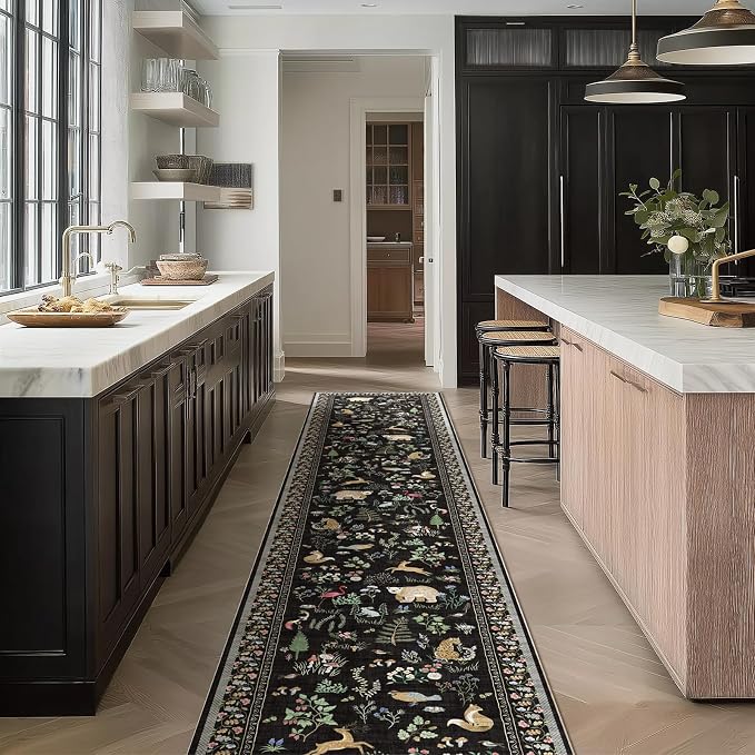 Machine Washable Kitchen Runner Rugs: 2'x10' Hallway Runner Non Slip Low Pile Stain Resistant Soft Carpet Runners for Hallways Indoor Entryway Kitchen Laundry Room Bedroom Farmhouse