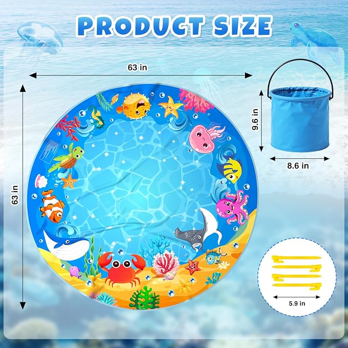 Baby Beach Pool, Waterproof Beach Pool Blanket for Toddler, 2 in 1 Toddler Paddling Pool with Carrying Bag, Collapsible Beach Puddle Mat for Boys Girls Kids Infant Outdoor Beach Toys