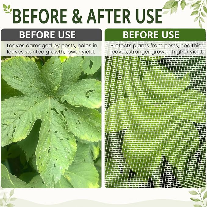 10Ft x 10Ft Garden Netting, Fine Mesh Insect Netting for Plant Protection, Mosquito Bug Bird Barrier Mesh Cover for Vegetables Fruits Flowers Raised Beds