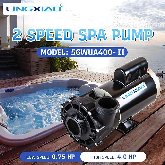 SPA Pump, 4HP Hot Tub Pump - 2 Speed LX SPA Pumps Motor 220-240V, 2" Port, 56 Frame (Model: 56WUA400-II)