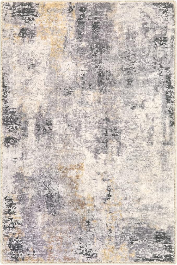 Lahome Modern Abstract Area Rug - 2x3 Small Gray Bath Rug Soft Washable Non-Slip Contemporary Entryway Rug, Throw Doormat Indoor Entrance Floor Accent Carpet for Kitchen