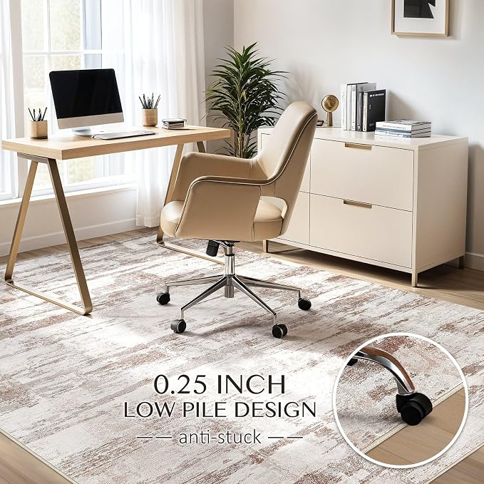 kakania Abstract 6x9 Area Rugs for Living Room: Washable Rugs Light Brown | Soft, Non-Slip, Low-Pile, Pet & Kid Friendly - Modern Home Decor Carpet for Bedroom/Dining Room/Office/Nursery
