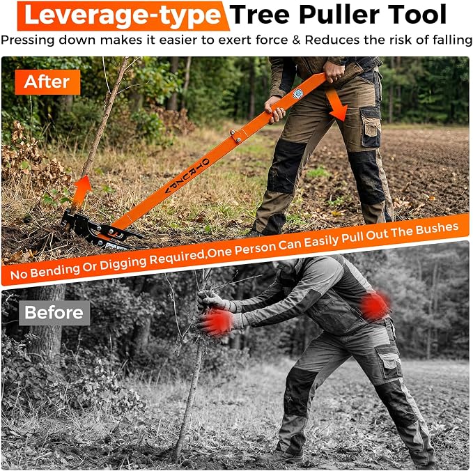 Heavy-Duty Sapling Puller Tool, High-Leverage Tree Puller for 1/4" to 2" Roots, Manual Root Remover for Shrubs, Vines and Thorns, Effort-Saving Weed Puller for Garden, Farm and Landscaping