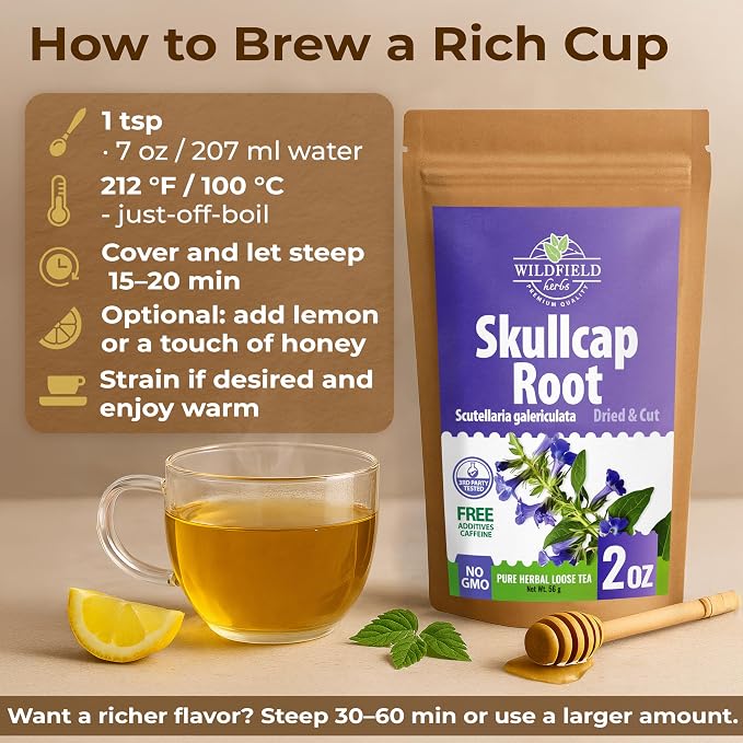 2 oz. Skullcap Herbal Tea (Scutellaria) – 56g Dried Skullcap Herb Tea Escutelaria