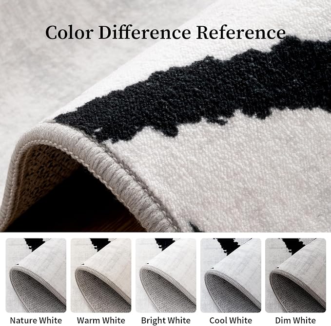 9x12 Washable Modern Abstract Black White Area Rug | Ultra-Thin Low Pile, Non-Slip TPE Backing, Soft Stain Resistant, Machine Washable, for Hallway Entryway Laundry High Traffic