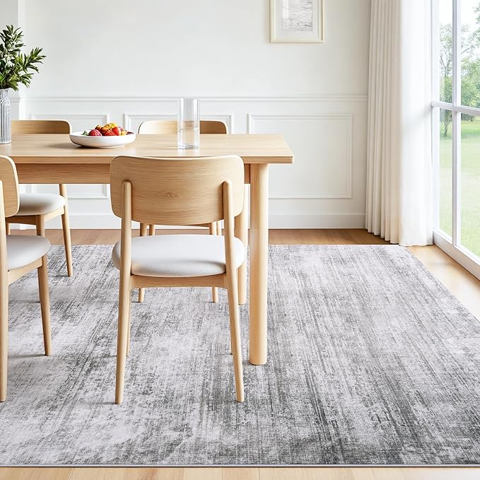Tosuoka Washable Rug 8x10 Area Rugs for Living Room, Gray Abstract Soft | Bedroom Rug, Grey, Non-Slip, Low-Pile, Modern, Large, Indoor Carpet for Nursery Dining Room Office Home