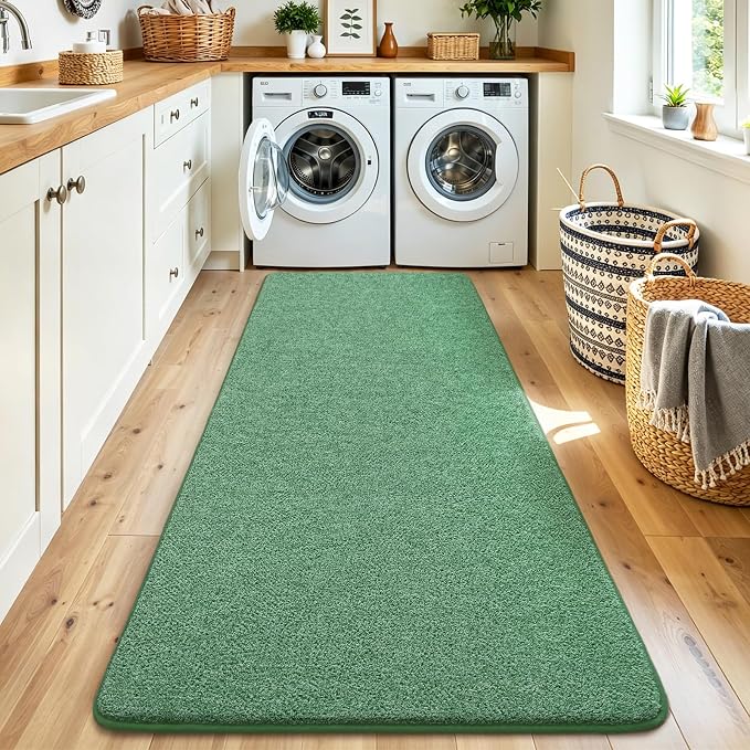 Keeko 2x6 Area Rugs for Living Room,Soft Washable Memory Foam Bedroom Rug | Indoor Throw Rug Low Pile Minimalist Non Slip Carpet for Kids Nursery Classroom Dorm Room Home Decor Green and White
