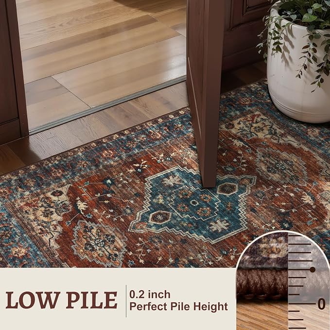 Tangsoo Oriental 2x3 Washable Rugs for Entryway, Non Slip Small Area Rug | Vintage Indoor Front Door Rug, Boho Print Door Mat Soft Low Pile Throw Rugs for Entrance Entry Kitchen Bedroom Bathroom