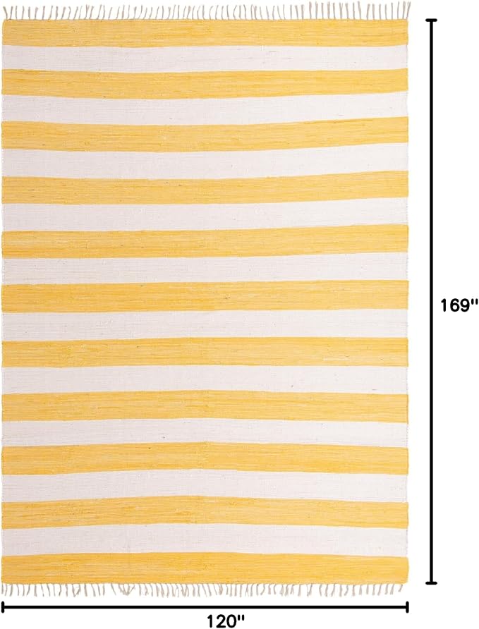Unique Loom Chindi Rag Collection Area Rug - Striped (10' x 14' 1" Rectangle, Yellow and Ivory)