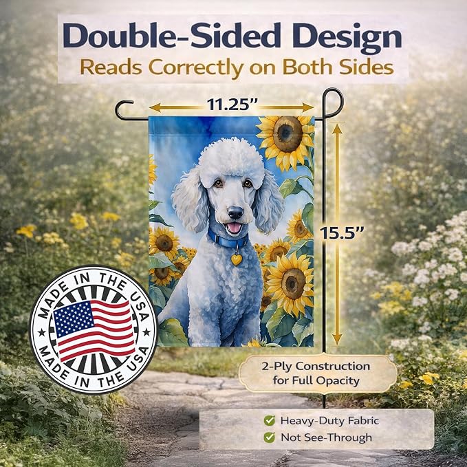 Caroline's Treasures DAC6142GF White Poodle in Sunflowers Garden Flag Mailbox Flag Decorative Yard Flag Banner Outside Patio Artwork Yard Flower Beds, Garden Size, Multicolor
