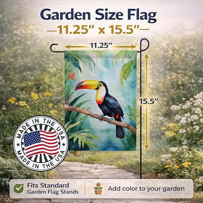 Caroline's Treasures Toucan Garden Flag Mailbox Flag Decorative Yard Flag Banner Outside Patio Artwork Yard Flower Beds, Garden Size, Multicolor