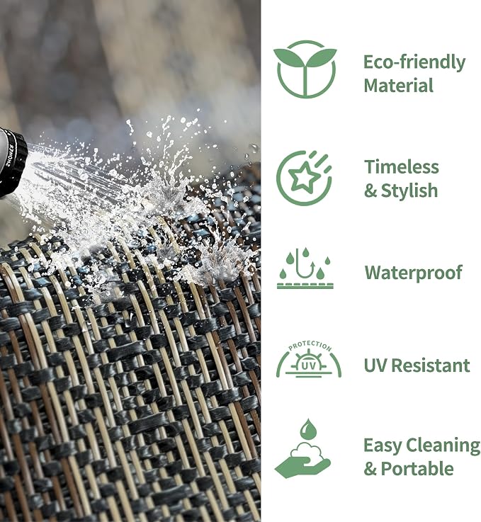 GENIMO Outdoor Rug for Patio Clearance, 10'x14' Reversible Plastic Straw Rugs, Lightweight Waterproof RV Camping Mat for Camper, Balcony, Deck, Backyard, Picnic, Black & Brown