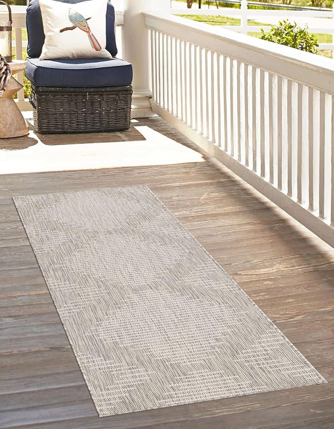 Unique Loom Outdoor Modern Collection Area Rug - Tambor (2' x 5' 1" Runner, Gray/ Ivory)