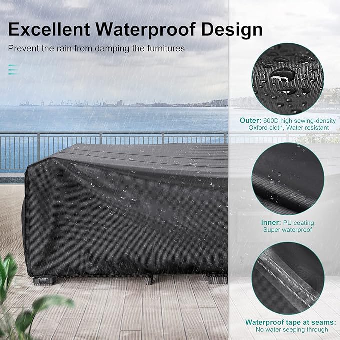 Patio Furniture Covers Waterproof, 90"L×62" W×28" H Rectangular Outdoor Furniture Set Covers , Durable Heavy Duty Oxford Patio Furniture Set Covers for Outdoor Table Chair