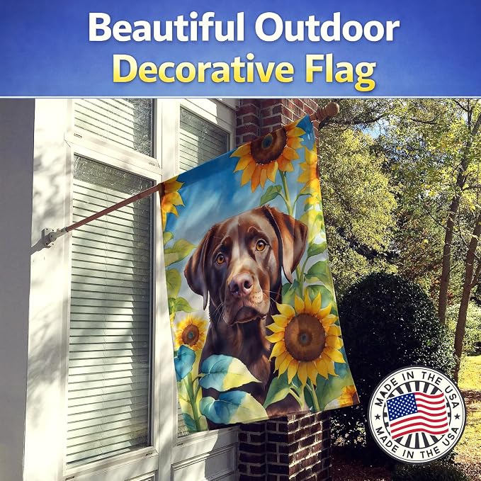 Caroline's Treasures DAC6110CHF Labrador Retriever in Sunflowers House Flag Large Porch Sleeve Pole Decorative Outside Yard Banner Artwork Wall Hanging, Polyester, House Size, Multicolor