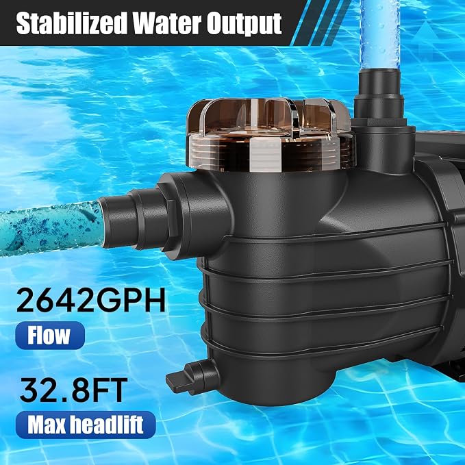 VINGLI 0.5 HP 2642 GPH Pool Pump, 110V Single Speed Self Priming Swimming Pool Pump, Powerful Copper Motor Swimming Pool Pump with Filter Basket for Above Ground Pools Spas, US Plug