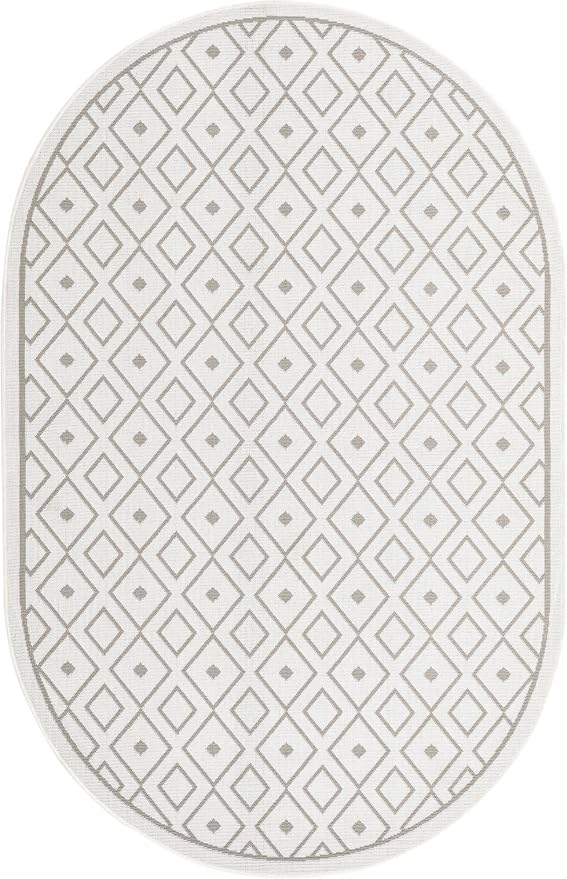 Unique Loom Outdoor Trellis Collection Area Rug - Kafes (5' 3" x 8' Oval, Ivory/ Gray)