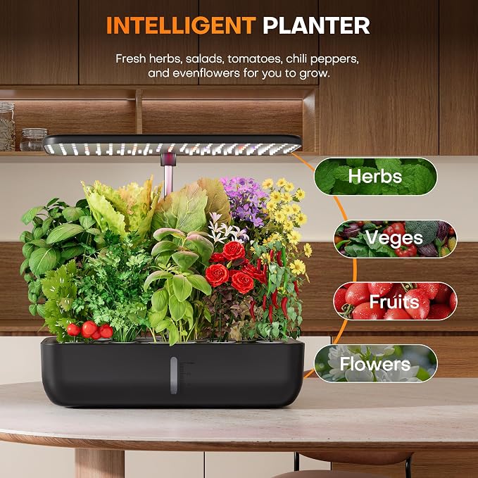 Indoor Hydroponic Growing System, 12-Pod Indoor Herb Garden with LED Grow Lights, Quiet Automatic Hydroponics with Adjustable Height, Home Kitchen Plant Germination Kit