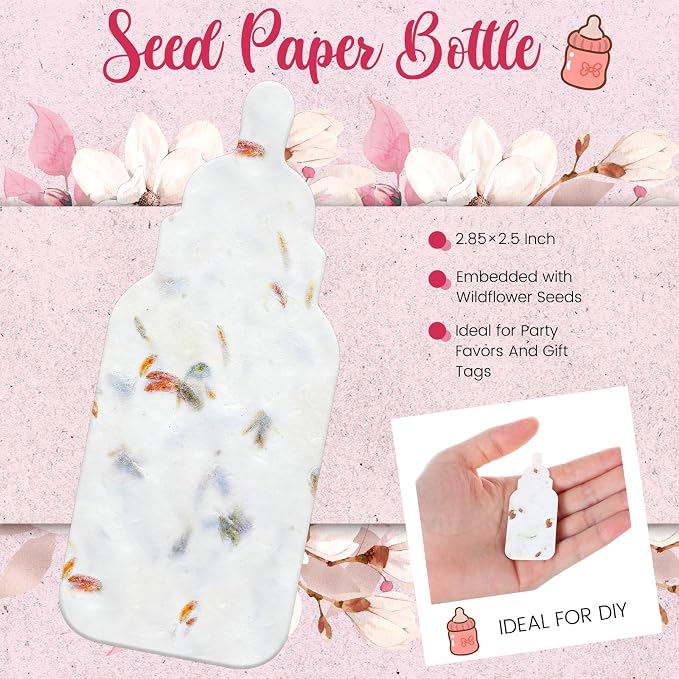 Dunzoom 50 Pcs Handmade Seed Paper Plantable Wildflower Seed Paper Recycled Flower Petals Tags Wedding Favors for Guests Craft Gifts Cards for Envelope Birthday Party, 5 Styles (Bottle)