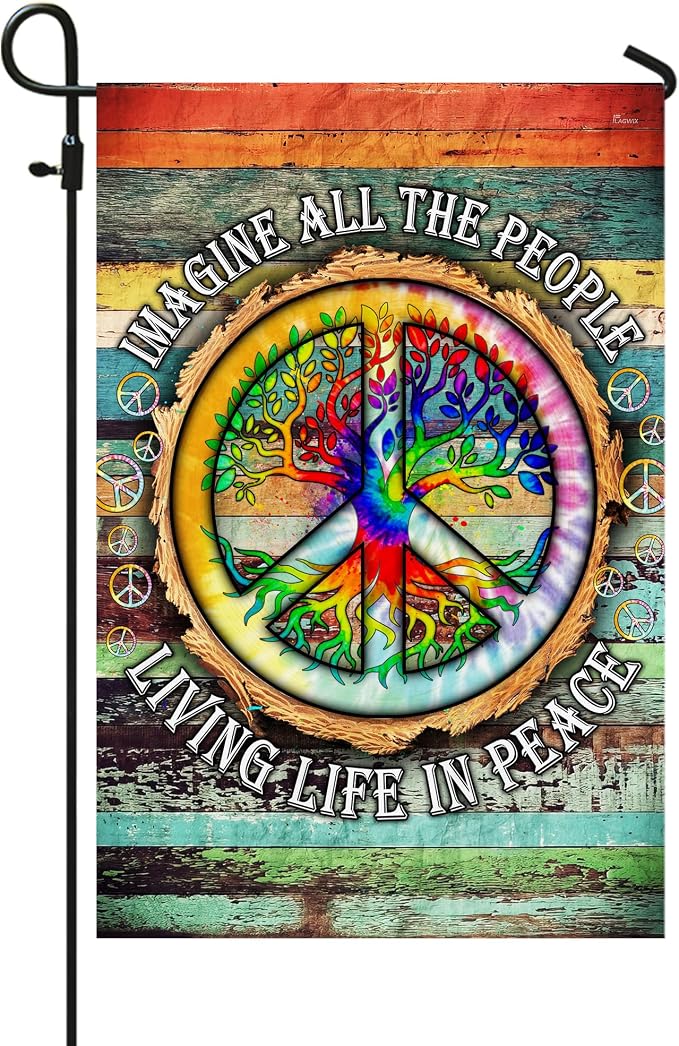American Flag-Peace Sign Hippie Imagine All The People Living Life In Peace TPT597F, Garden Flag 11.5" x 17.5"-USA Premium Polyester-Decorative Indoor Outdoor Flags
