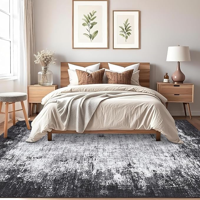 GarveeHome 3x5 Entryway Rug Washable Modern Abstract Small Grey | Non-Slip Backing, Stain-Resistant Low Pile Floor Cover, Colorful Indoor Mat, Bedroom, Kitchen, Laundry