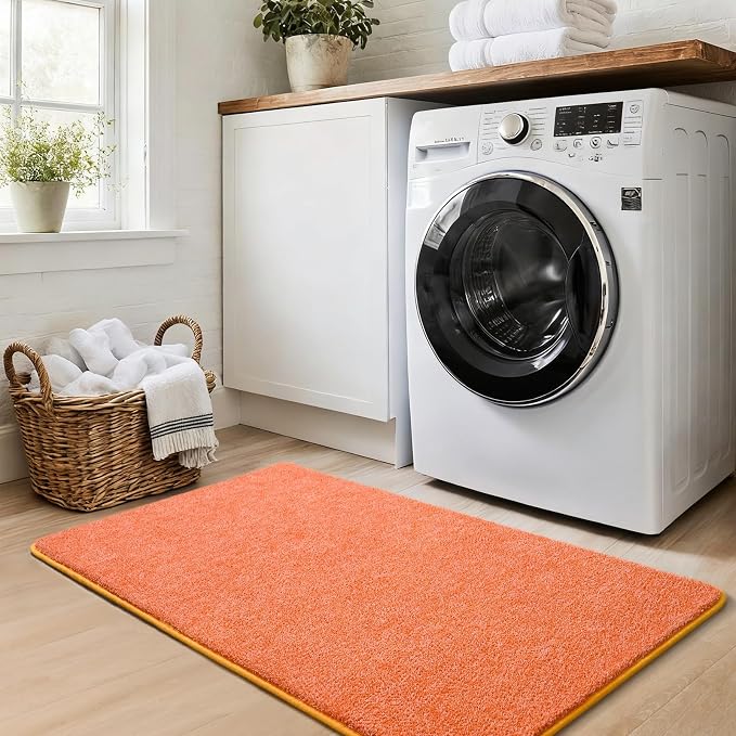 Keeko 2x4 Area Rugs for Living Room,Soft Washable Memory Foam Bedroom Rug | Indoor Throw Rug Low Pile Minimalist Non Slip Carpet for Kids Nursery Classroom Dorm Room Home Decor Orange and White
