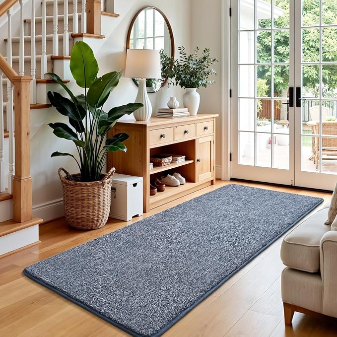 Keeko 2x8 Area Rugs for Living Room,Soft Washable Memory Foam Bedroom Rug | Indoor Throw Rug Low Pile Minimalist Non Slip Carpet for Kids Nursery Classroom Dorm Room Home Decor Blue and White
