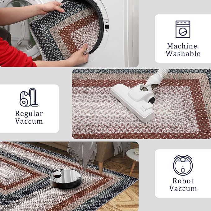RUGSREAL Washable Area Rug 6x9 Braided Print Rugs for Living Room Bedroom | Modern Geometric Large Dining Room Rug Non Slip Dining Room Farmhouse Accent Throw Carpet for Home Decor, Olive/Brown