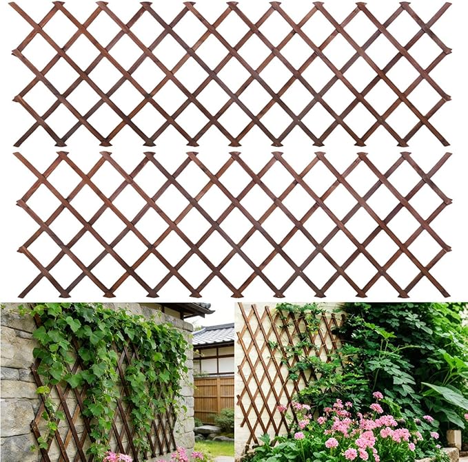 2Pcs Expandable Garden Trellis, 38" x 89" Large Wooden Lattice Fence Wall Panel Lattice Trellis for Climbing Plants Outdoor Ivy Vine Rose Clematis for Garden Patio Room Decor (2Pcs Brown)