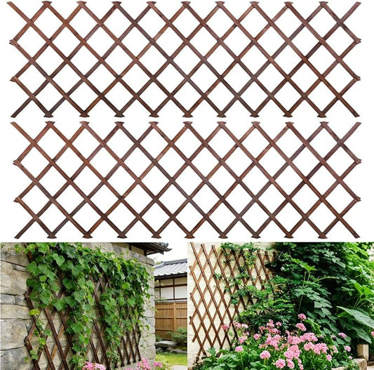 2Pcs Expandable Garden Trellis, 38" x 89" Large Wooden Lattice Fence Wall Panel Lattice Trellis for Climbing Plants Outdoor Ivy Vine Rose Clematis for Garden Patio Room Decor (2Pcs Brown)