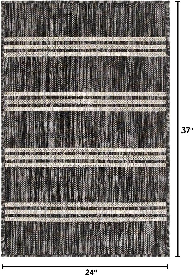 Unique Loom Outdoor Collection Area Rug - Anguilla (2' x 3' 1' Rectangle, Charcoal/ Ivory)