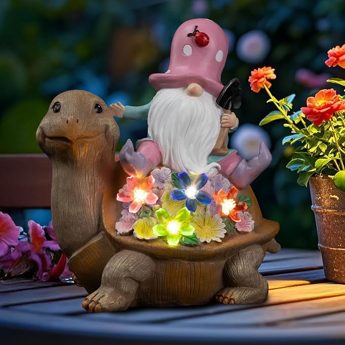 Etlemonde Solar Gnome Turtle Statue Garden Decor