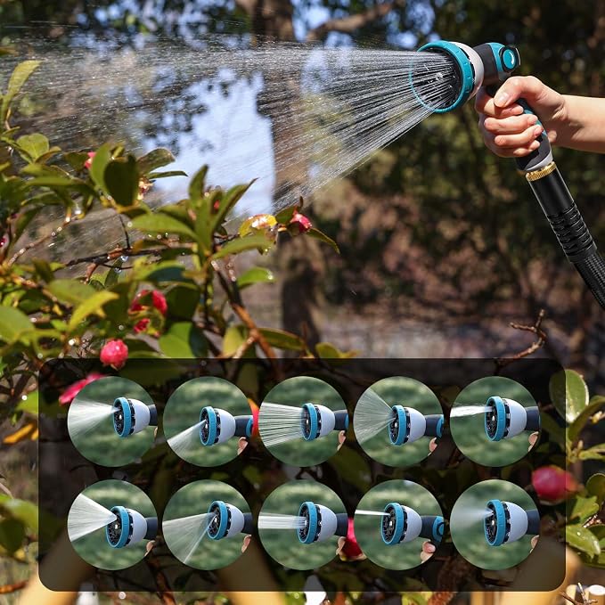 Garden Hose, Lightweight Water Hose for Lawn,Gardening and Outdoor | stable water flow, 3-layer anti-kink structure, Lightweight. Compact storage, with 10-spray nozzle, leakproof connectors