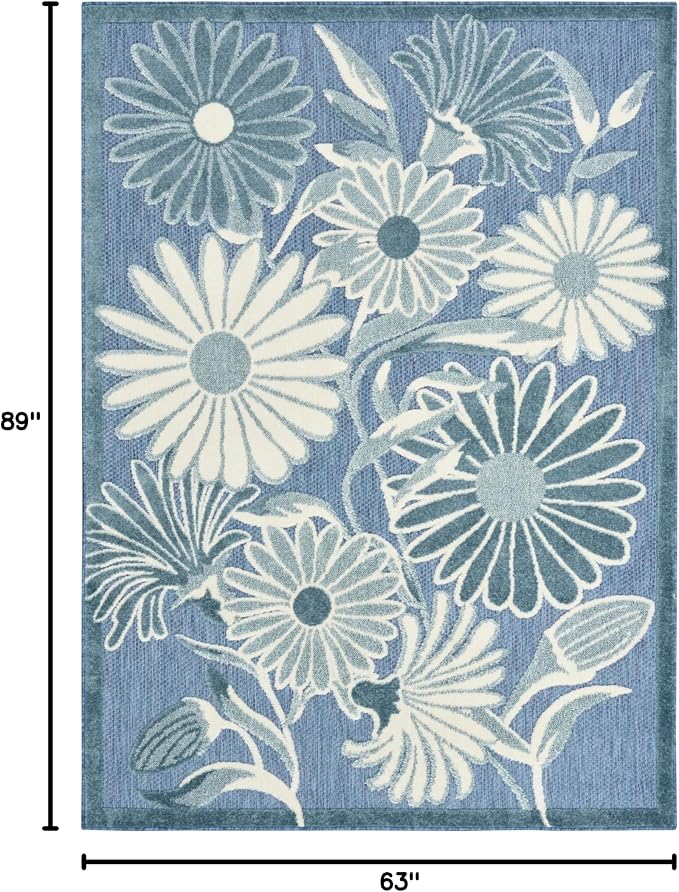 Nourison Home Aloha Blue 5'3" x 7'5" Area Rug - Easy Clean, Non Shedding, Bed Room, Living Room, Dining Room, Kitchen (5' x 8')