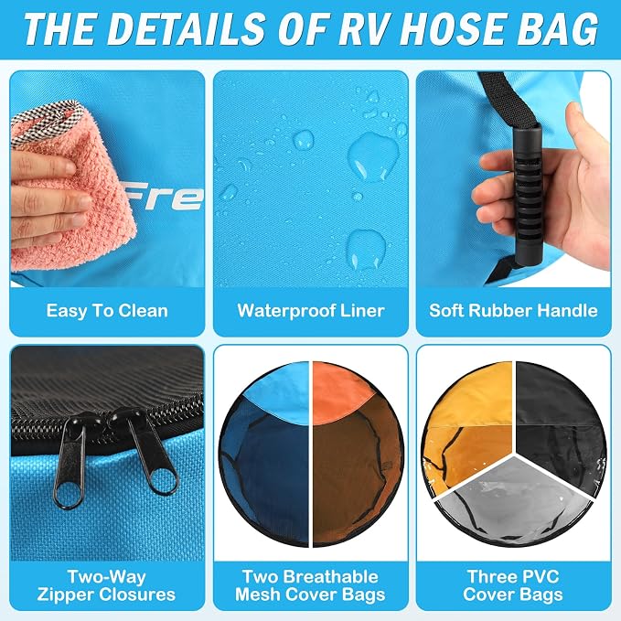 5 Pack RV Sewer Hose Storage, Visible Cover And Two-Way Zipper RV Hose Storage Bags, Waterproof RV Accessories Bags Utility Bag Organizer for Garden Fresh Water Hoses Cords Camper Tools