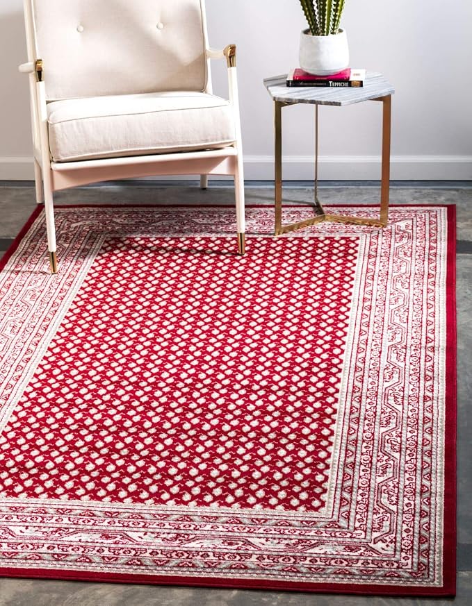 Unique Loom Williamsburg Collection Traditional Border with Dotted Center Area Rug, Rectangular 10' 0" x 13' 1", Red/Beige