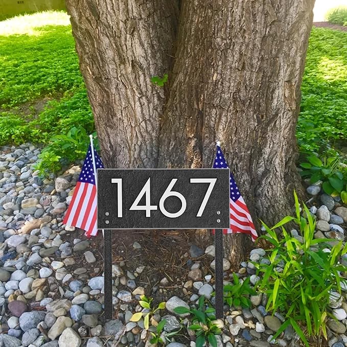 Personalized Address Sign LAWN MOUNTED - House Number Sign,Address Plaque,House Address Numbers for Outside House Lawn Insert,Yard,Ground,Garden,Drive Way Free Standing with Stakes(Silver)