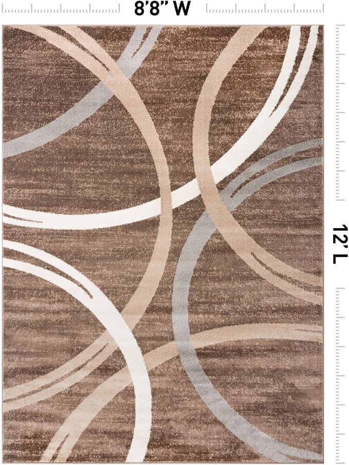 Rugshop Wavy Circles Modern Fade-Resistant Area Rug Brown 8'8" x 12' | High Traffic,Fade Resistant, Living Room, Bedroom, Dining Room, Large Areas,Basement,Open Spaces,Kitchen,Oversized Area Rug