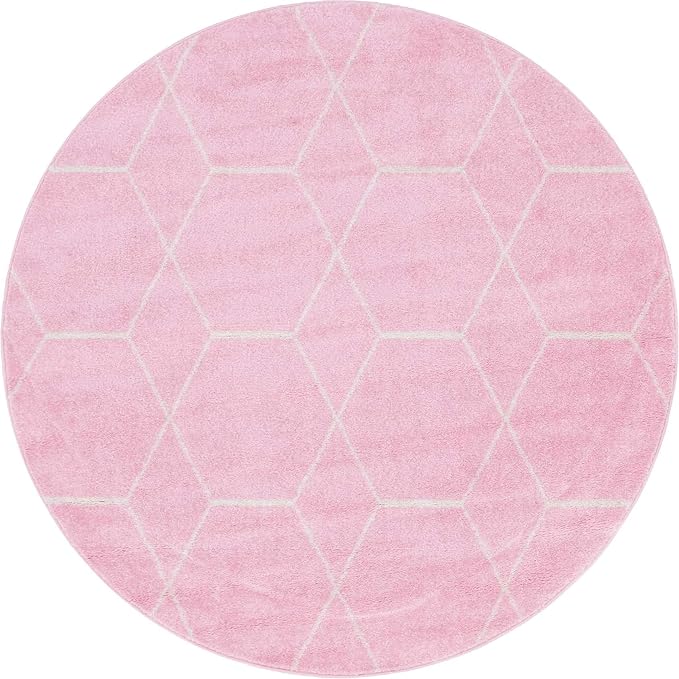 Unique Loom Trellis Frieze Collection Area Rug - Geometric (5' 1" Round, Light Pink/ Ivory)