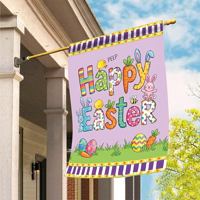 Easter Eggs Garden Flag Double Sided, Easter Bunny Decorations for Porch Welcome Banner for Outside March Spring Yard Outdoor Farmhouse Decoration (Small-12.5×18 inch)