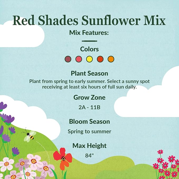 Ferry-Morse Sunflower Seeds - Red Shades Mix, Non-GMO, Outdoor, Full Sun - 1 lb