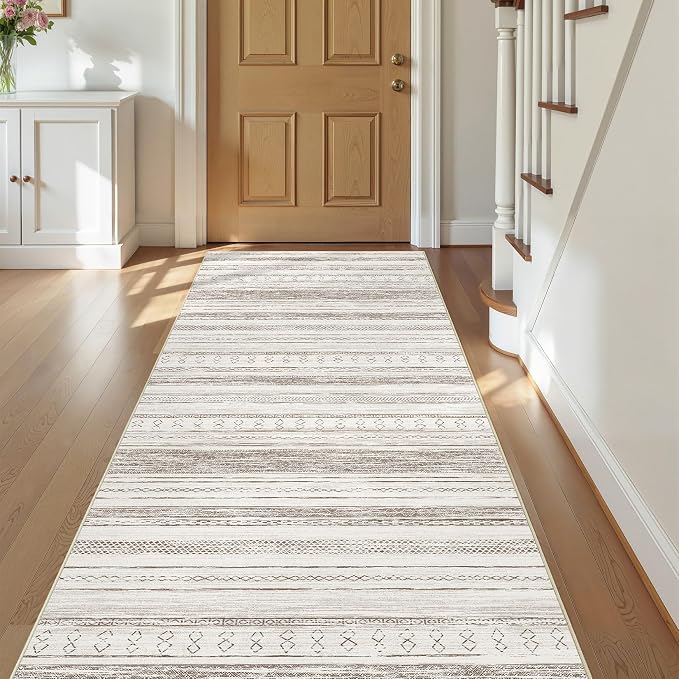 Tortania Area Rug 2x6 Runner Rugs - Washable Soft Neutral Boho Moroccan Farmhouse Rug Indoor Floor Carpet for Living Room Bedroom Kitchen Entryway Under Dining Table Home Office Decor - Cream Brown