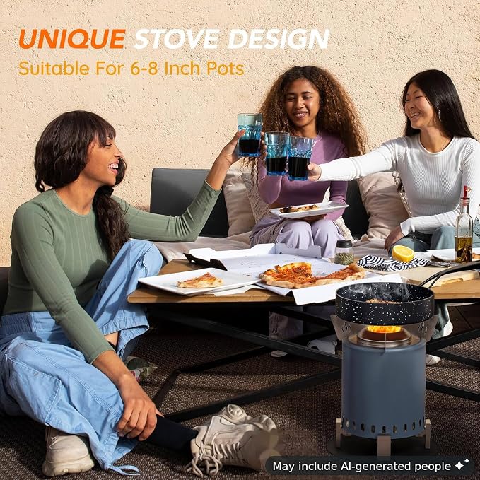 Mini Smokeless 7 Inch Tabletop Fire Pit with Pan Stand and Insulation Mat, Portable Stainless Steel Fire Pit for Camping, Patio Tabletop Firepit, Burns Wood or Pellets, Travel Bag Included, Blue