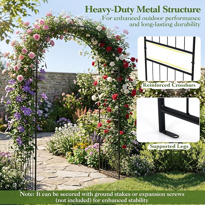 Giantex Metal Garden Arbor Arch Trellis for Climbing Plants, 87" Decorative Outdoor Archway with Powder-Coated Heavy Duty Frame, Wedding Arbor for Ceremony, Party, Backyard, Lawn Decor