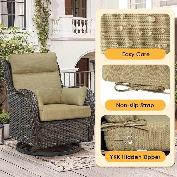 Outdoor High Back Chair Cushion, 2 Pack 48 x 24 inches Patio Chair Cushions Water Repellent Rocking Cushions Indoor Furniture Seat Pad with 2 Pillows, Warm Taupe